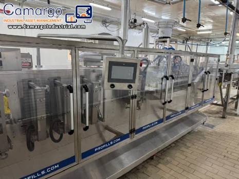 Horizontal stainless steel packaging machine for Profills stand-up pouch packaging.