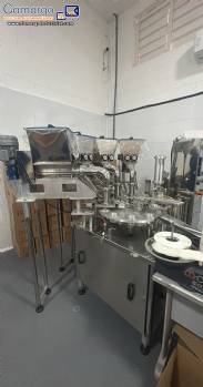 Rotary dosing and filling machine with stainless steel capping unit for pastes, 4 nozzles, Milainox, year 2022